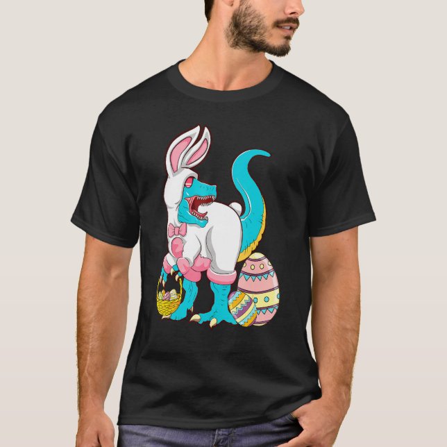Camiseta Happy Easter Bunny T Rex With Eggs Busket (Frente)