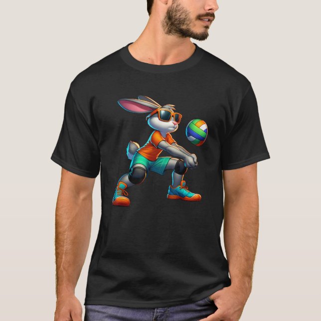 Camiseta Happy Easter Bunny Volleyball Player Lover Sport R (Frente)
