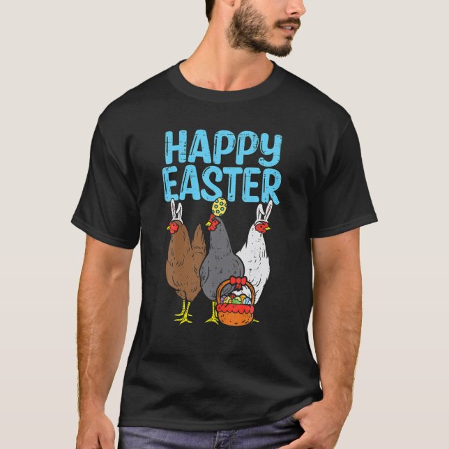 Camiseta Happy Easter Chicken Bunnies Egg Animal Farmer Pou (Frente)