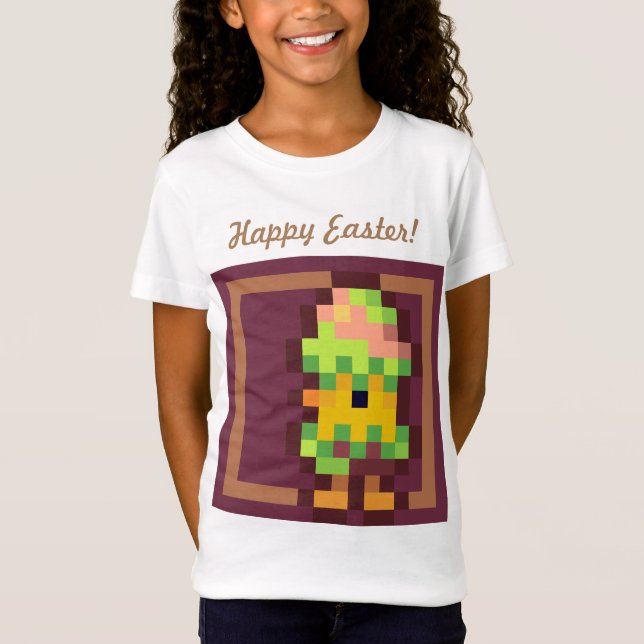 Camiseta Happy Easter chicken in egg pixelart, Pixel Art  (Frente)