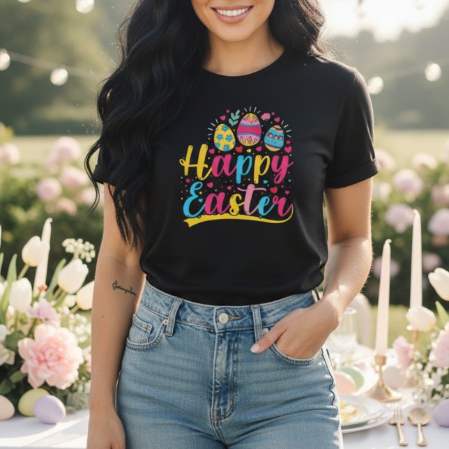 Camiseta Happy Easter Colorful Bunny  Floral Egg (Happy Easter Colorful Eggs Fun Spring Graphic T-Shirt)