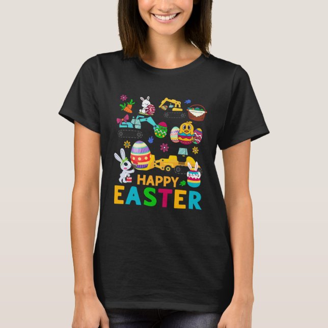 Camiseta Happy Easter Construction Crane Truck Boys Toddler (Frente)