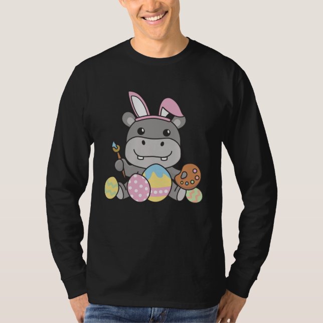 Camiseta Happy Easter Cute Hippo For Easter With Easter Egg (Frente)