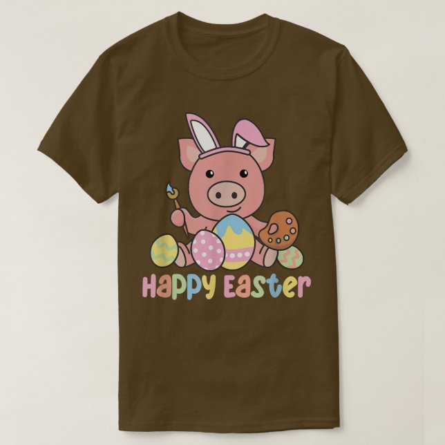 Camiseta Happy Easter Cute Pig For Easter With Easter Eggs  (Frente do Design)
