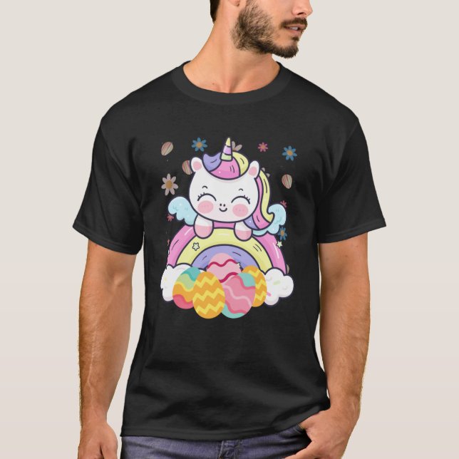 Camiseta Happy Easter Cute Unicorn Wearing Bunny Ears Easte (Frente)