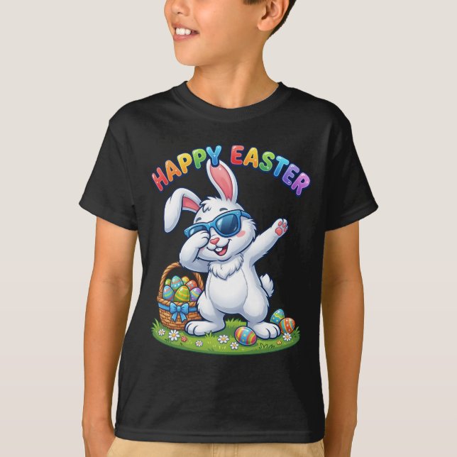 Camiseta Happy Easter Dabbing Bunny with Sunglasses (Frente)