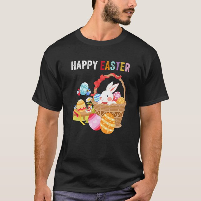 Camiseta Happy Easter Day Cute Bunny With Eggs Easter Day 2 (Frente)