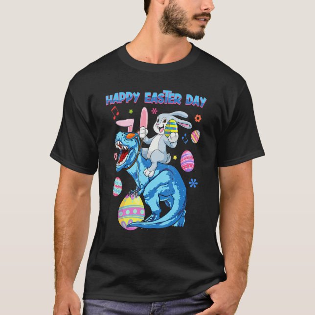 Camiseta Happy Easter Day Funny Graphic Cute Bunny Riding D (Frente)