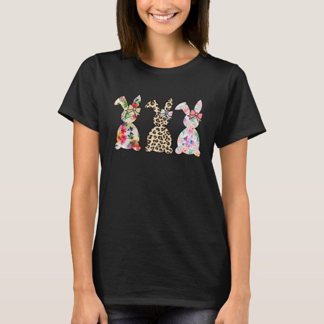 Camiseta Happy Easter Day Funny Leopard Bunny Rabbit Eggs H (Frente)