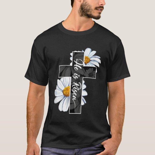 Camiseta Happy Easter Day He Is Risen Jesus Christian Cross (Frente)