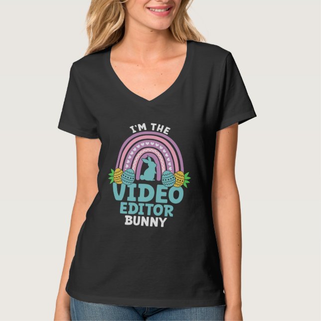 Camiseta Happy Easter Day I m the Video Editor Bunny (Frente)