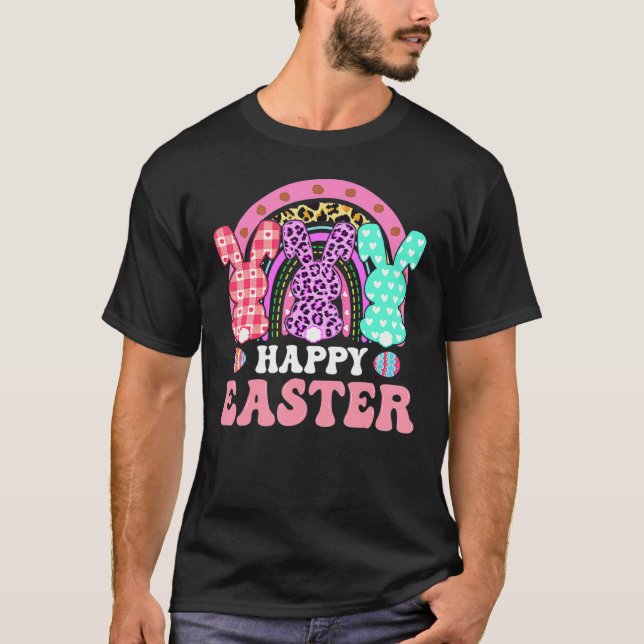 Camiseta Happy Easter Day Leopard Bunny Rabbit Palm Sunday  (Frente)