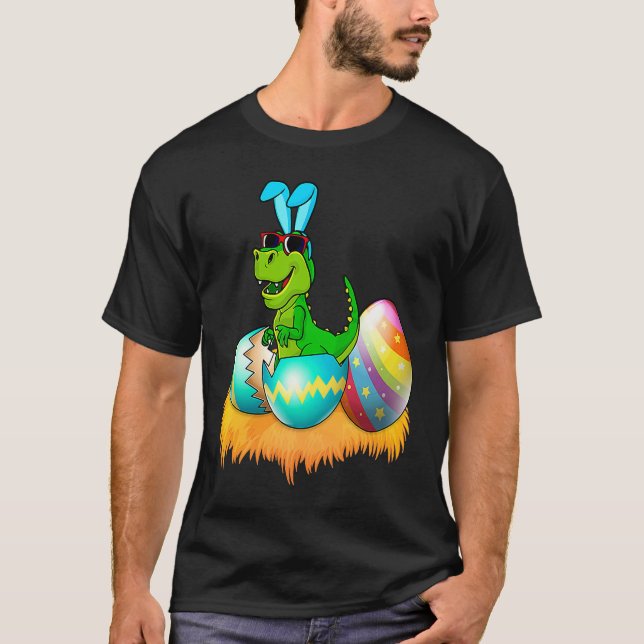 Camiseta Happy Easter Day Rex Saurus Dinosaur Bunny Eggs To (Frente)