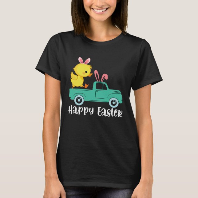 Camiseta Happy Easter Duck Bunny Riding Truck Boys Toddler (Frente)