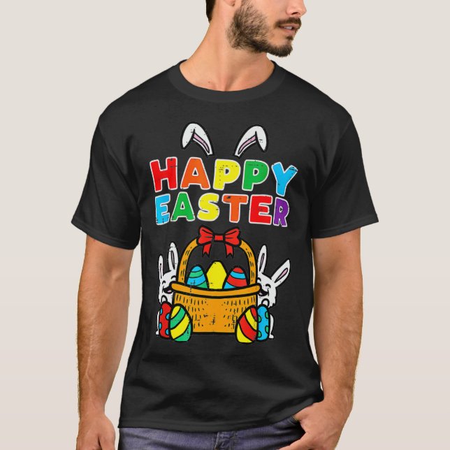 Camiseta Happy Easter Egg Basket Bunny Ears (Frente)