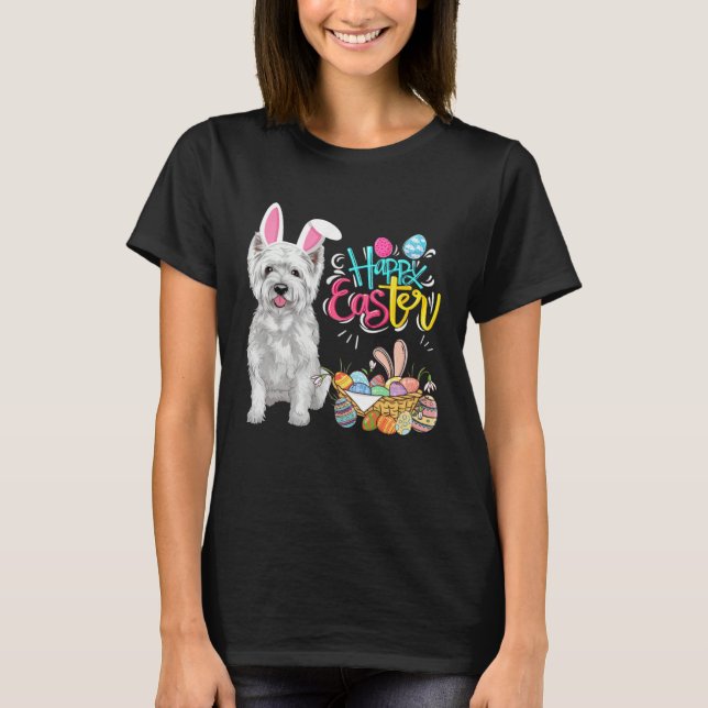 Camiseta Happy Easter Eggs Bunny Dog Westie Boys Girls (Frente)