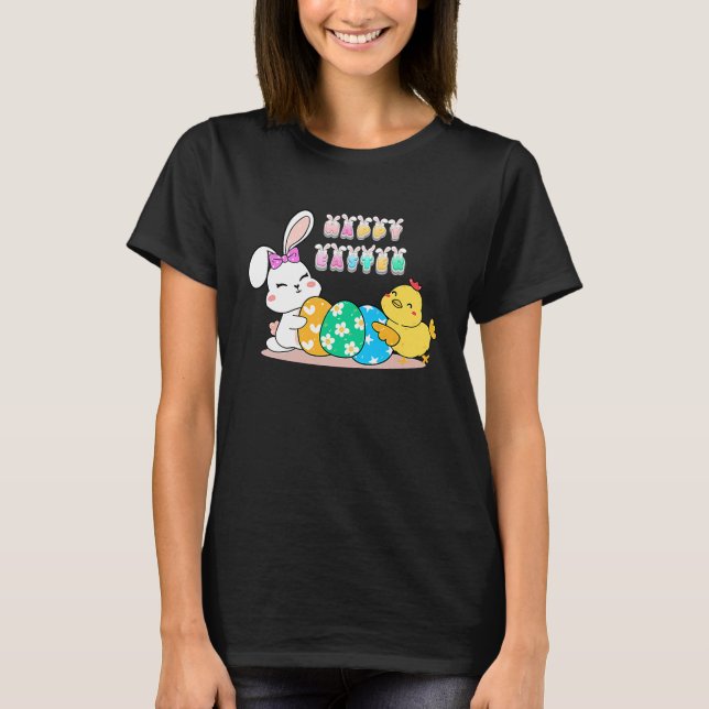 Camiseta happy easter eggs egg bunny chick (Frente)