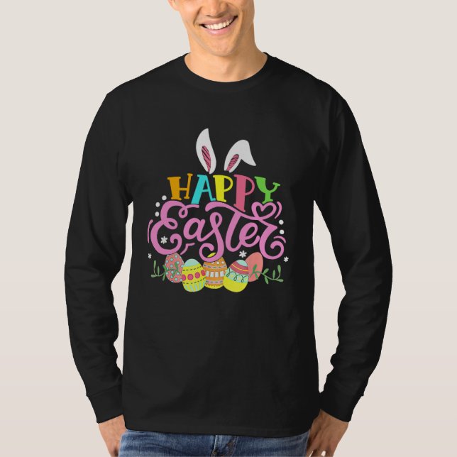 Camiseta Happy Easter Eggs Hunting Cute Bunny Ear Rabbit  E (Frente)