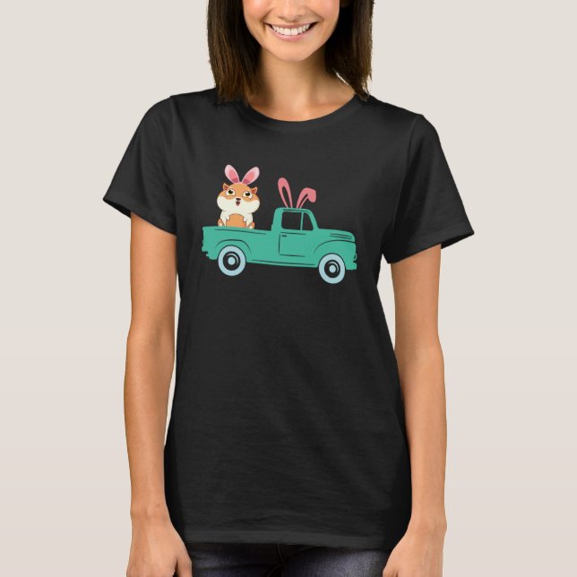 Camiseta Happy Easter Guinea Pig Bunny Riding Truck Boys To (Frente)