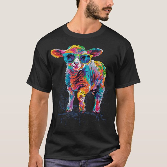 Camiseta Happy Easter Lamb Sheep Artwork with Sunglasses (Frente)