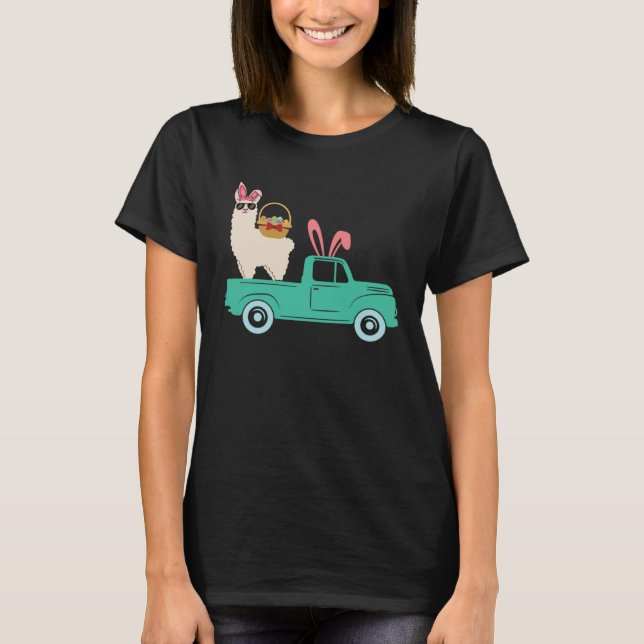 Camiseta Happy Easter llama Bunny Riding Truck Boys Toddler (Frente)