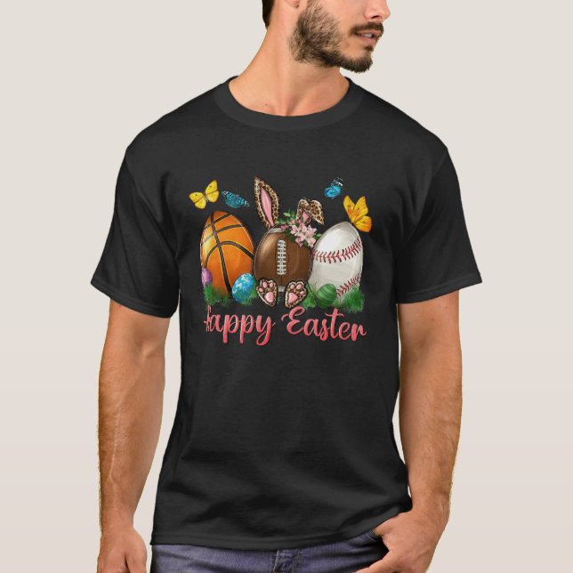 Camiseta Happy Easter Pink Leopard Bunny Basketball Basebal (Frente)
