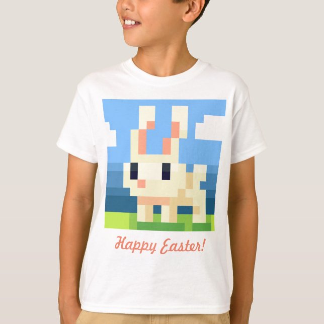 Camiseta Happy Easter pixelart bunny shirt, Pixel Art  (Frente)