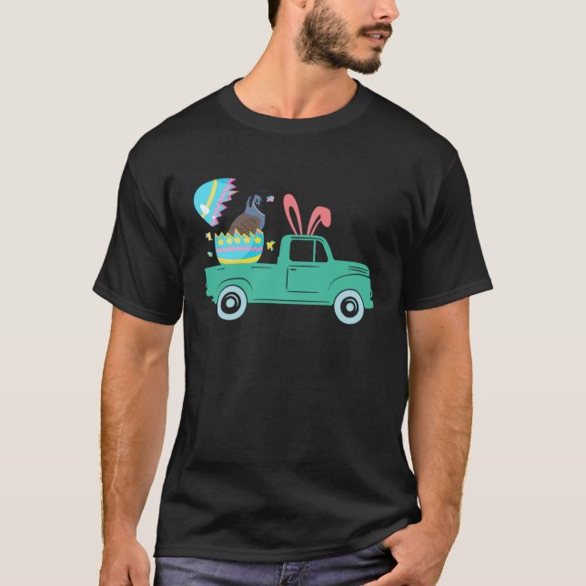 Camiseta Happy Easter Quail Bunny Riding Truck Boys Toddler (Frente)
