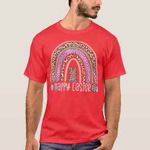 Camiseta Happy Easter Rainbow Leopard Bunny Egg Hunting Wom