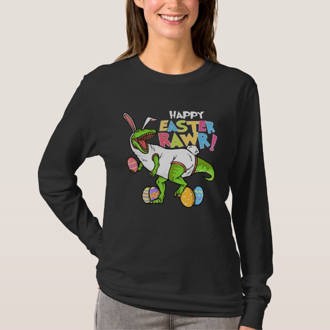 Camiseta Happy Easter Rawr  Bunny Egg Hunter Hunting Season (Frente)