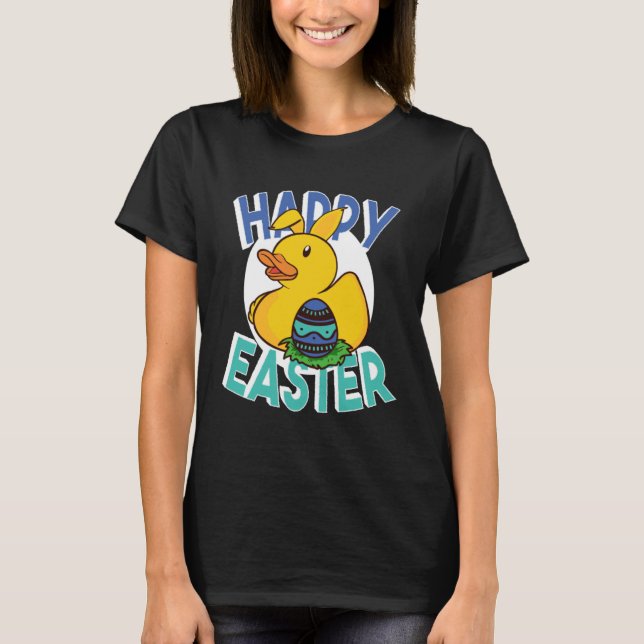 Camiseta Happy Easter Rubber Duck Bunny Ears Easter Eggs cu (Frente)