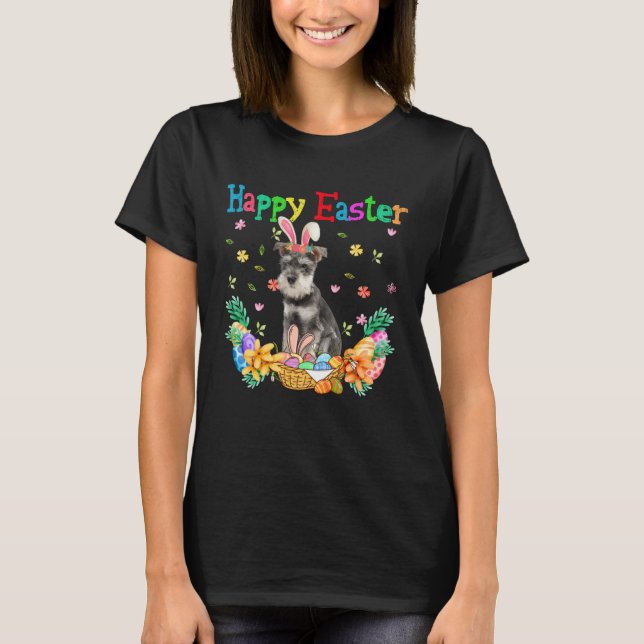 Camiseta Happy Easter Schnauzer Bunny Schnauzer Eggs (Frente)