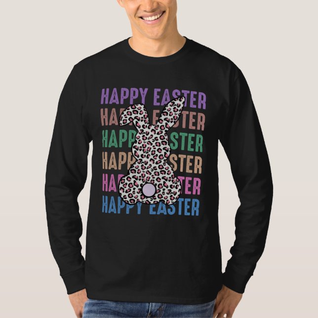 Camiseta Happy Easter Stacked Cheetah Leopard Bunny Rabbit  (Frente)