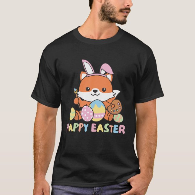 Camiseta Happy Easter Sweet Fox For Easter With Easter Eggs (Frente)