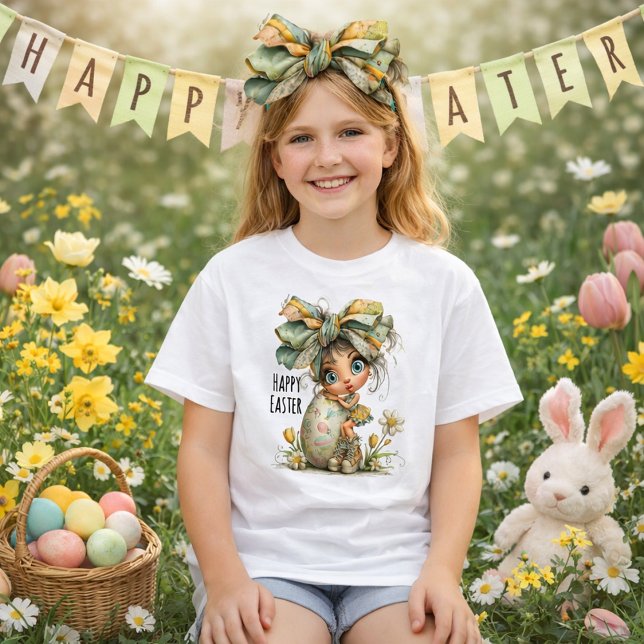 Camiseta Happy Easter – Sweet Springtime Bow Tee for Kids (Criador carregado)