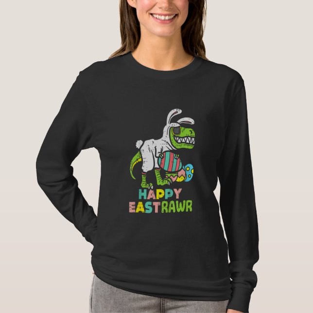 Camiseta Happy Eastrawawr Trex Easter Bunny Egg Funny Dinos (Frente)