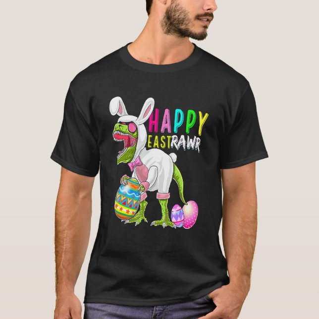 Camiseta Happy Eastrawr Bunny T Rex Dinossaur Páscoa 2022 C (Frente)