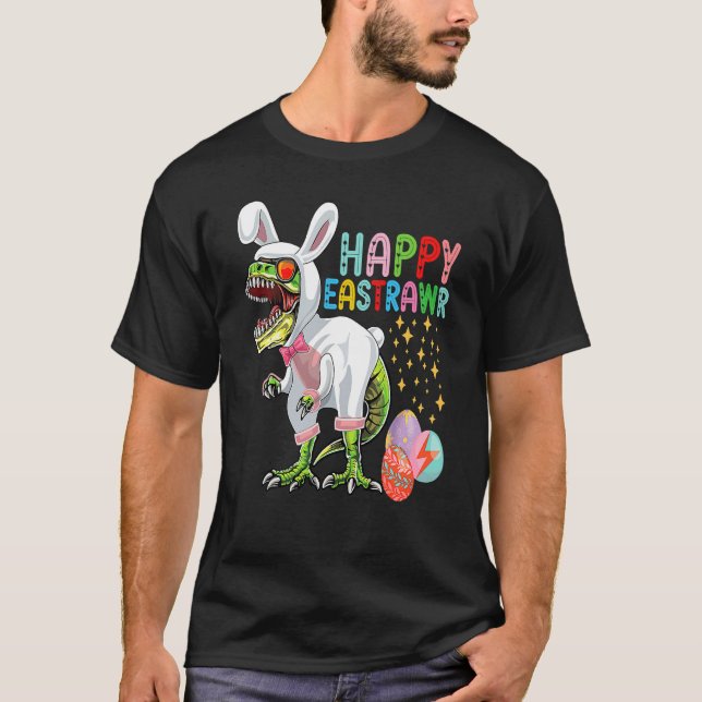 Camiseta Happy Eastrawr Rex Dinosaur Teen Girls Boys Easter (Frente)