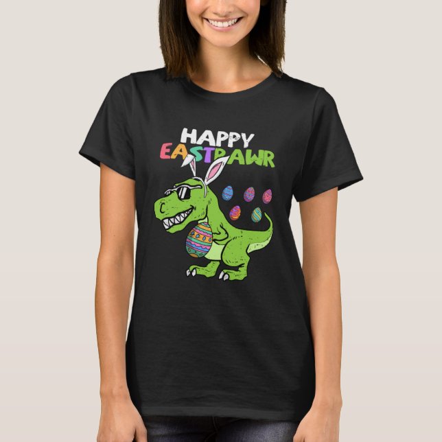 Camiseta Happy Eastrawr T Rex Dinosaur Easter Bunny Egg Boy (Frente)