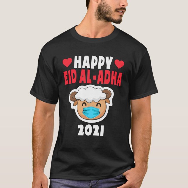 Camiseta Happy Eid Al Adha 2021 Cute Sheep Wearing Mask Kid (Frente)