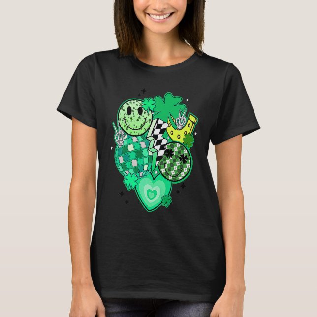Camiseta Happy Face And Disco Ball Lucky Shamrock C Patrick (Frente)