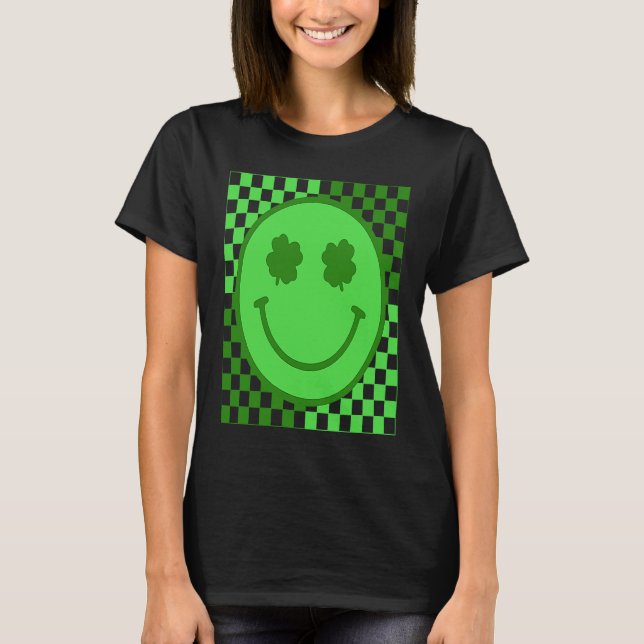 Camiseta Happy Face Checked Shamrock Green C Boy Girl (Frente)