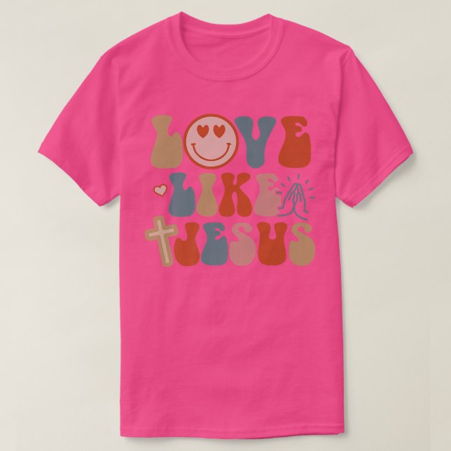 Camiseta Happy Face Retro Groovy Love Like Jesus Faith Chri (Frente do Design)