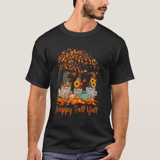 Camiseta Happy Fall Y all Gnome Pumpkin Autumn Leaves Thank (Frente)