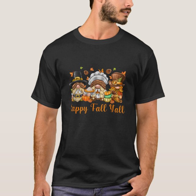Camiseta Happy Fall Y all Thanksgiving Gnomes Pumpkin Spice (Frente)