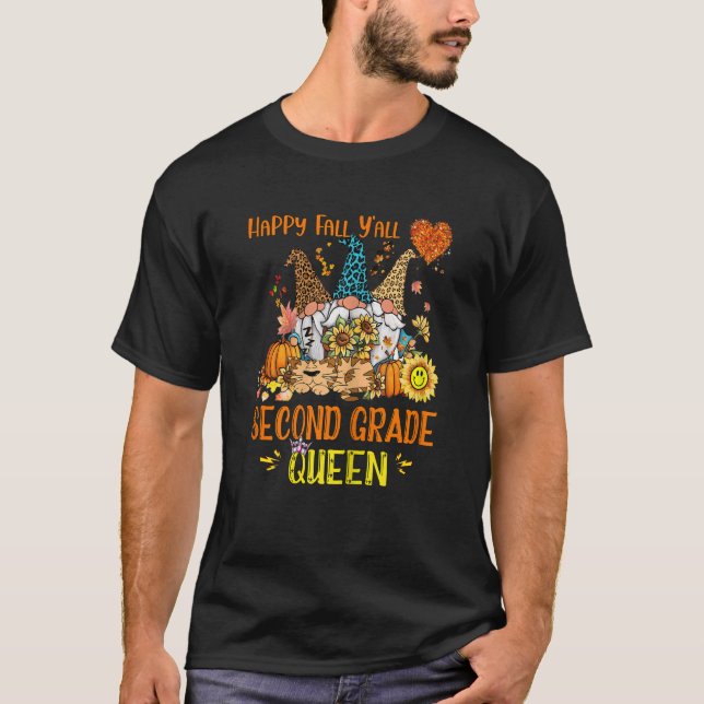 Camiseta Happy Fall Y'all 2nd Grade Queen Cute Fall Sunflow (Frente)