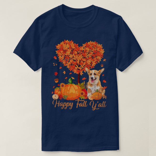 Camiseta Happy Fall Yall Corgi Dog Pumpkin Thanksgiving825 (Frente do Design)