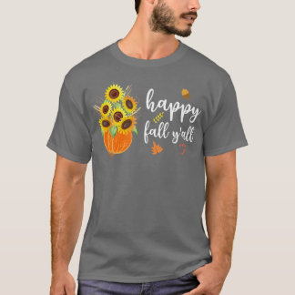 Camiseta Happy Fall Y'all Cute Sunflowers Pumpkin Autumn Fa