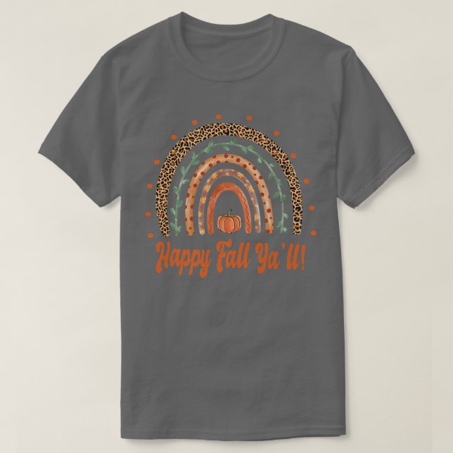 Camiseta Happy Fall Ya'll - Fall Autumn Boho Rainbow - Leop (Frente do Design)