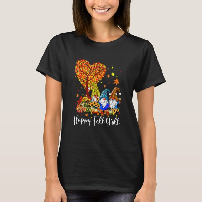 Camiseta Happy Fall Y'all Gnome Leopard Pumpkin  Autumn Gno (Frente)